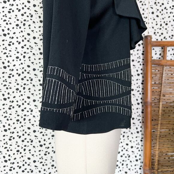 NEW Ming Wang | Silver Embroidered Black Knit 3/4 Sleeve Cardigan Jacket S NWT - Picture 5 of 9